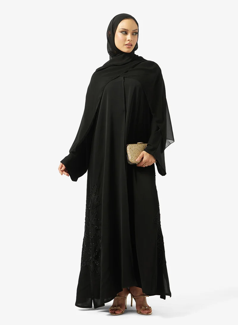 hayas closet  Black Embellished Abaya With Sheila for Women | Best Price UAE
